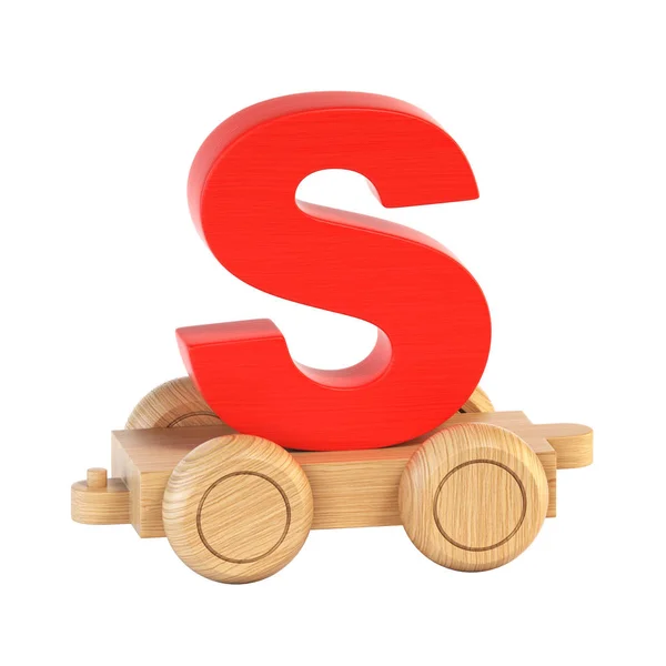Trein lettertype op wielen 3d rendering van de letter S — Stockfoto