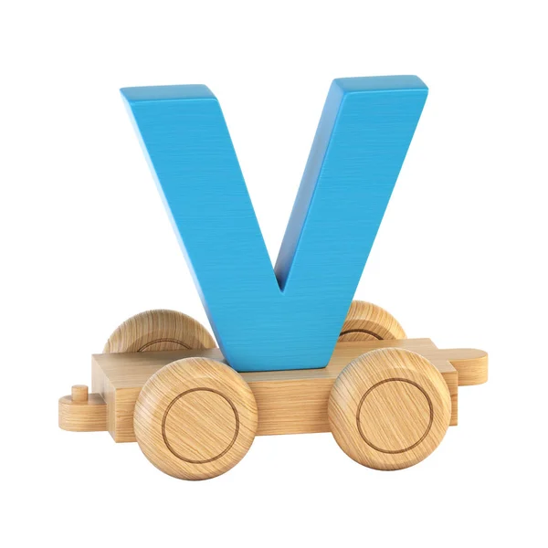 Träna teckensnitt på hjul bokstaven V 3d-rendering — Stockfoto