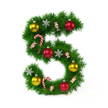 Noel yazı tipi beyaz, sayı 5 izole