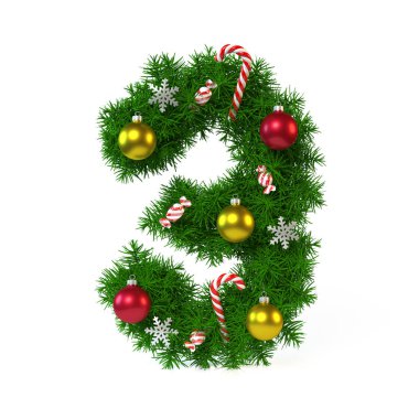 Noel yazı tipi beyaz, sayı 3 izole