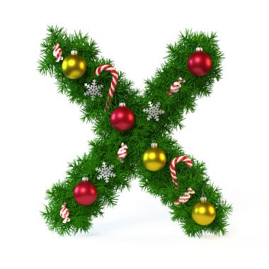 Beyaz, harf X izole Noel yazı tipi