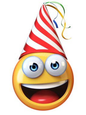     Beyaz arka planda, doğum günü şapkası 3d render ile ifade izole kutlama Emoji 