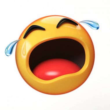     Beyaz arkaplanda izole edilmiş ağlayan emoji, gözyaşları içinde ifade edilen 3D 