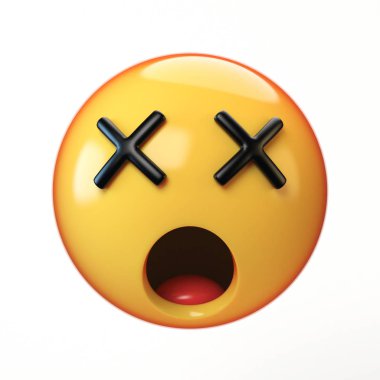     Ölü beyaz arka plan üzerinde çapraz gözler ifade 3d render izole yüz emoji 