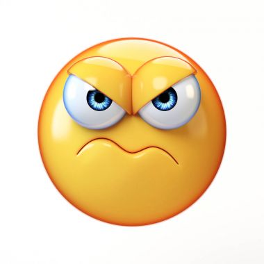 Huysuz emoji beyaz arkaplanda izole edilmiş, somurtkan ifade 3D görüntüleme 