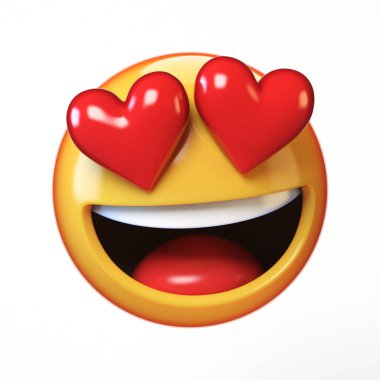     Beyaz arka plan üzerinde izole aşk emoji düşen, kalp şeklinde gözler ifade dil 3d render 