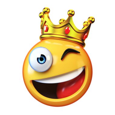     Kral emoji beyaz arka plan üzerinde taç 3d render giyen ifade izole 