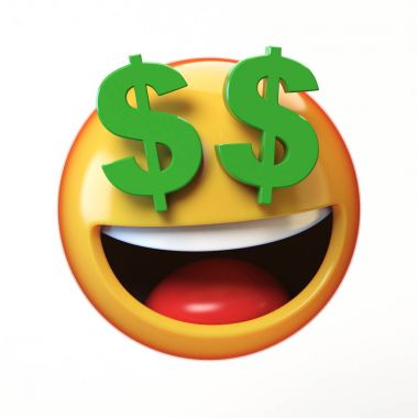     Zengin emoji beyaz arka plan üzerinde Doları gözler ifade 3d render izole 