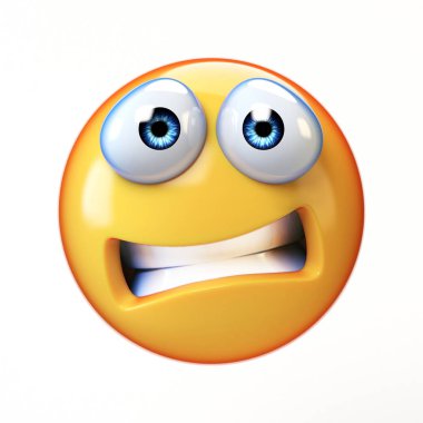     Beyaz arkaplanda izole edilmiş korkmuş emoji, korku içinde ifade edilen 3D 