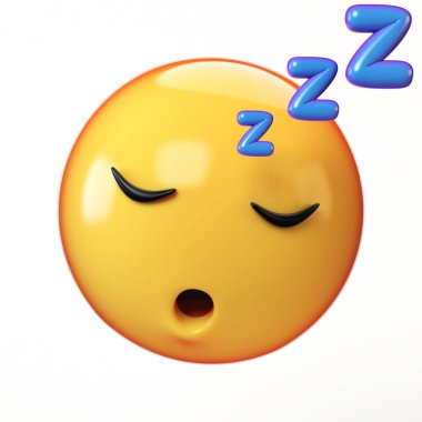     Beyaz arkaplanda izole edilmiş uyuyan emoji, dinlenmekte olan 3D ifade 