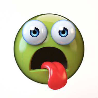     Hasta emoji beyaz zemin üzerine yeşil yüz ifade 3d render izole 