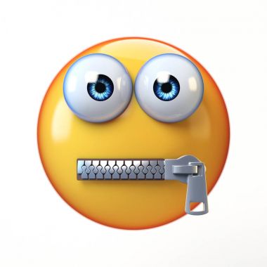     Beyaz arka plan üzerinde izole ağız emoji fermuar, söylemem ifade 3d render 