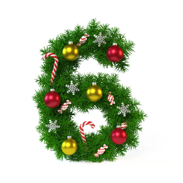 흰색에 격리 된 크리스마스 글꼴, 번호 6 — 스톡 사진