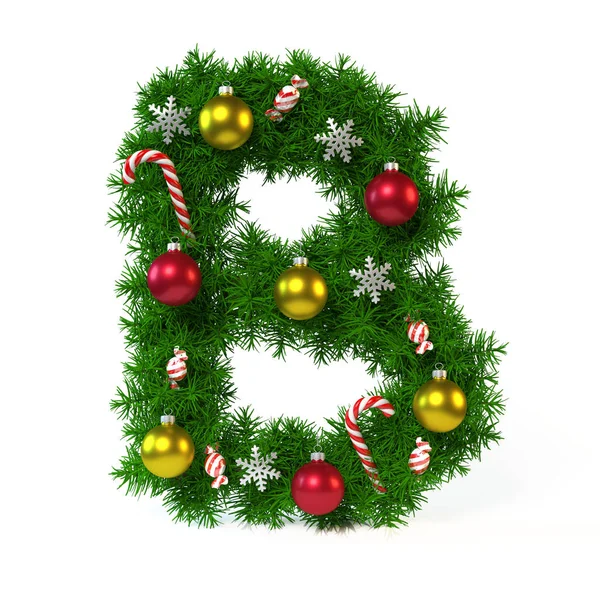 Kerstmis lettertype geïsoleerd op wit, letter B — Stockfoto