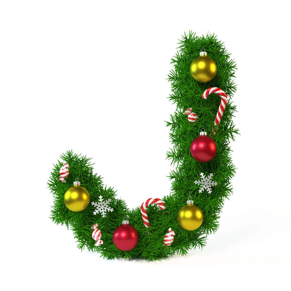 Kerstmis lettertype geïsoleerd op wit, letter J — Stockfoto