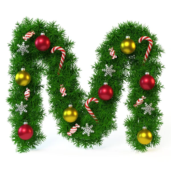 Kerstmis lettertype geïsoleerd op wit, letter M — Stockfoto