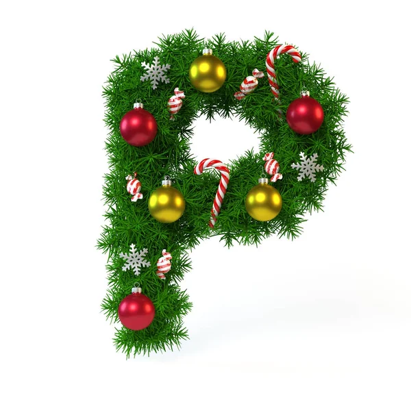 Kerstmis lettertype geïsoleerd op wit, letter P — Stockfoto