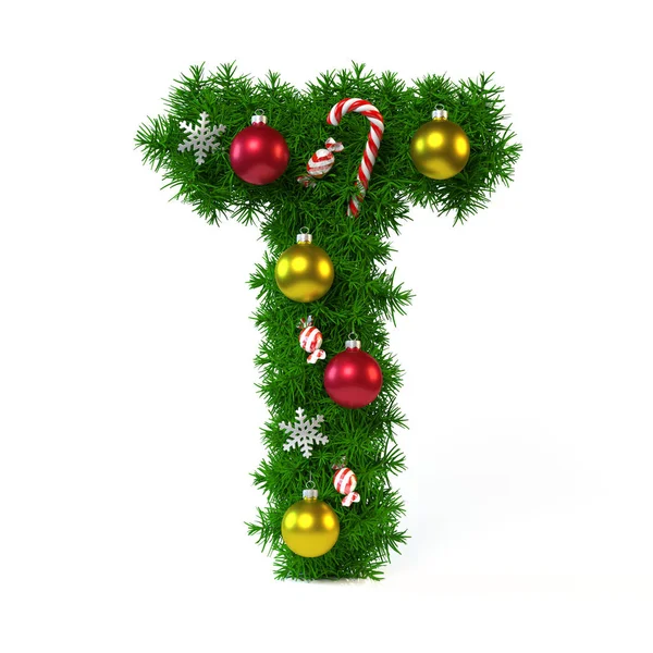 Kerstmis lettertype geïsoleerd op wit, letter T — Stockfoto