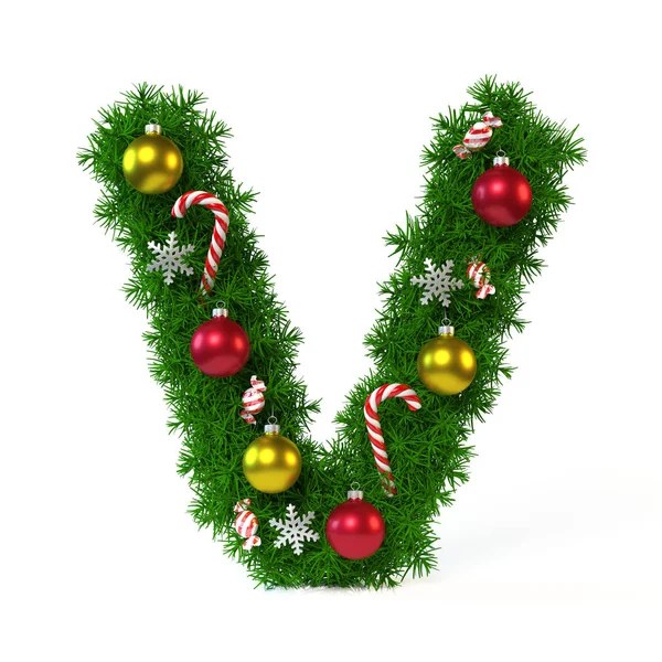 Kerstmis lettertype geïsoleerd op wit, letter V — Stockfoto