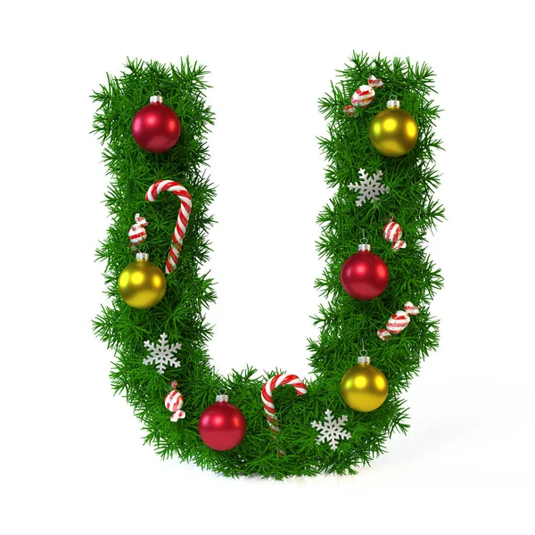 Kerstmis lettertype geïsoleerd op wit, letter U — Stockfoto