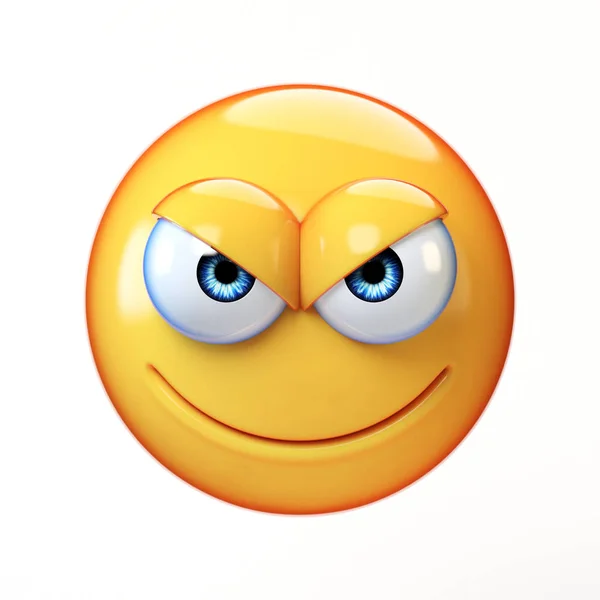 Evil emoji isolato su sfondo bianco, malizioso emoticon rendering 3d — Foto Stock
