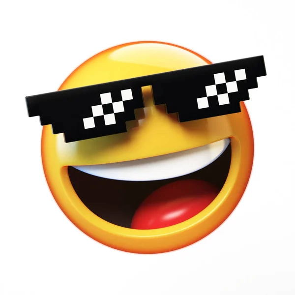 하얀 배경에 분리 된 시원 한 이모티콘, 선글라스 3d 렌더링으로 웃고 있는 이모티콘 — 스톡 사진