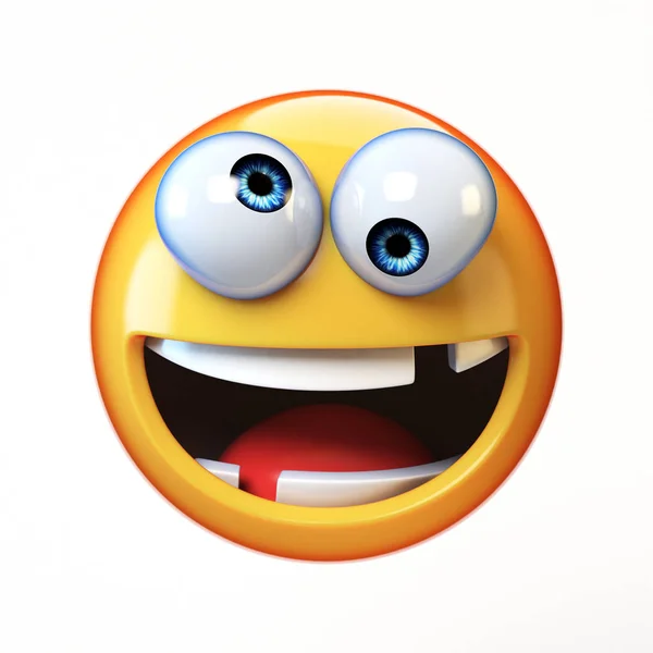 Pazzo emoji isolato su sfondo bianco, faccina sciocca emoticon rendering 3d — Foto Stock