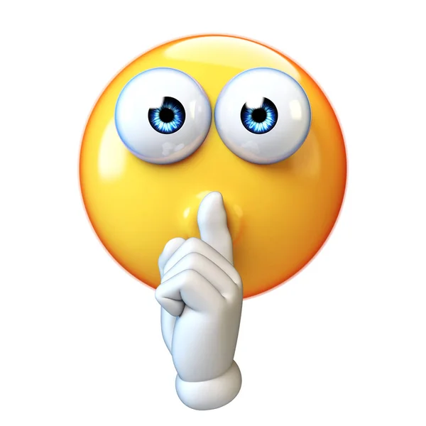 Emoji gör tystnad hand gest isolerad på vit bakgrund, uttryckssymbol med finger över hans mun 3d-rendering — Stockfoto