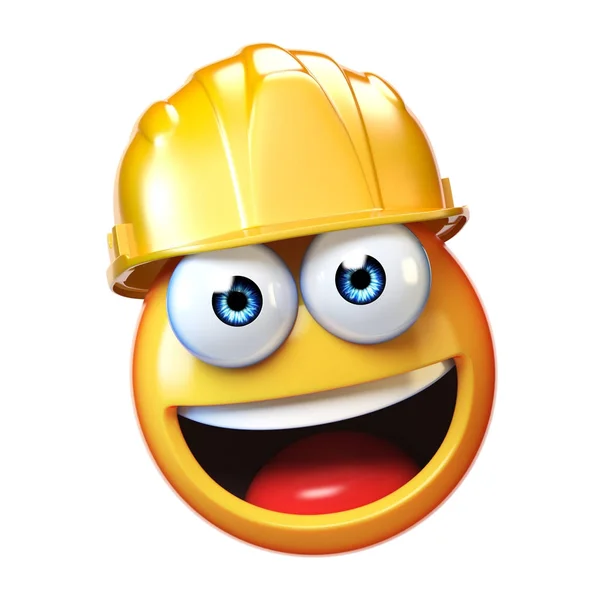 Emoji bouwvakker geïsoleerd op een witte achtergrond, emoticon dragen van de helm 3D-rendering — Stockfoto