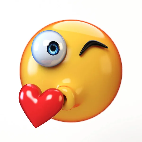 Bacio emoji isolato su sfondo bianco, baciare faccia emoticon 3d rendering — Foto Stock