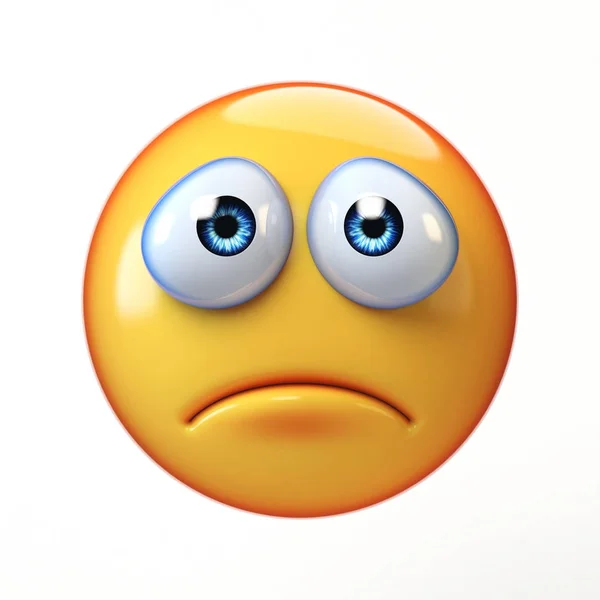 Emoji triste isolado no fundo branco, emoticon deprimido renderização 3d — Fotografia de Stock