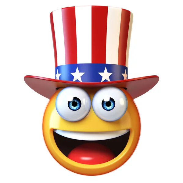 Emoji with American hat, Uncle Sam emoticon 3d rendering — Stock Photo, Image