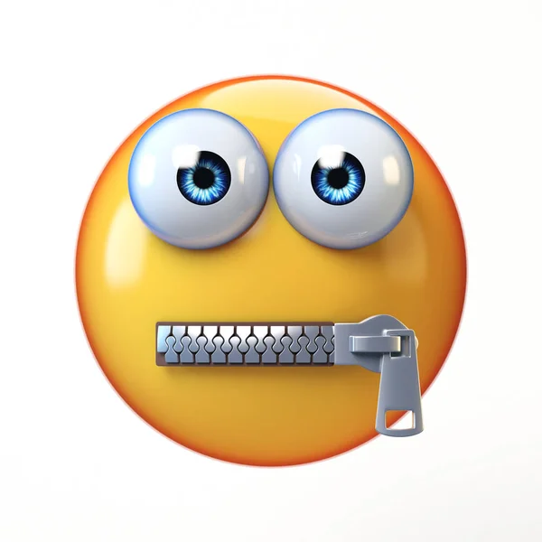 Spakowane w ustach emoji na białym tle, usta zamknięte emotikon renderowania 3d — Zdjęcie stockowe