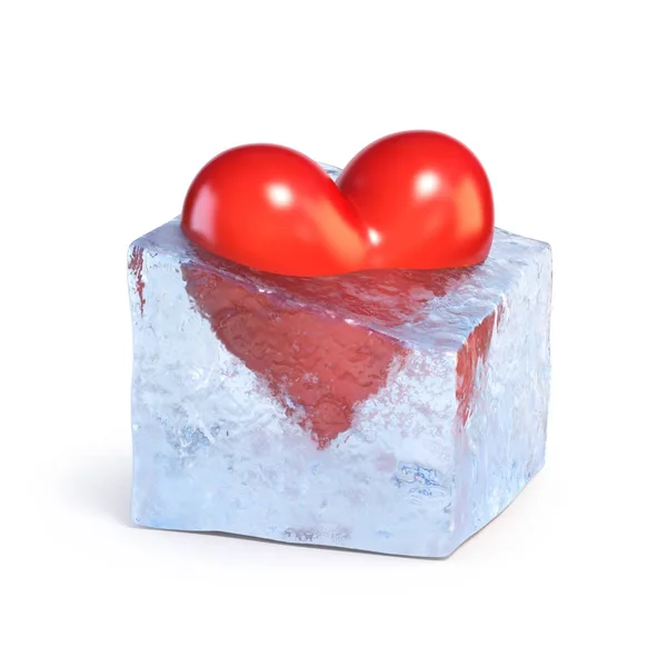 Kawałek lodu, mrożone serce renderowania 3d w kształcie serca — Zdjęcie stockowe