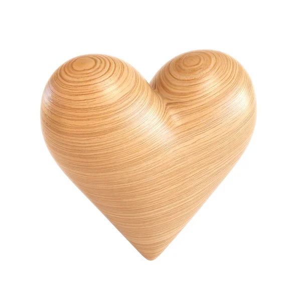 Houten hart, hart-vormige stuk hout 3D-rendering — Stockfoto