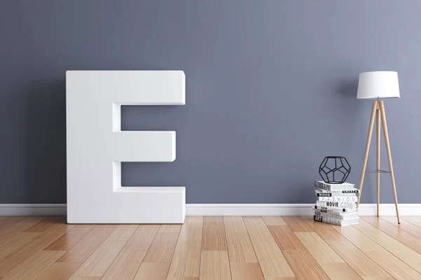 Makiety wnętrza czcionki 3d renderowania literę E — Zdjęcie stockowe