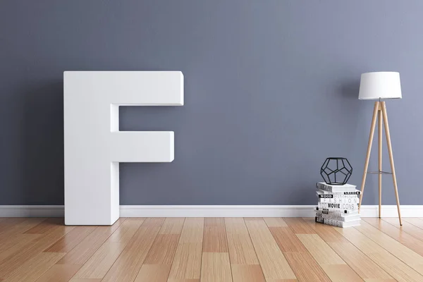 Mock up interieur lettertype 3d rendering letter F — Stockfoto