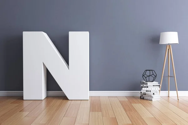 Mock up interior font 3d rendering letter N — Stock Photo, Image