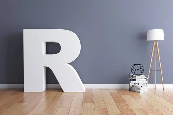 Mock up interior fonte 3d renderização letra R — Fotografia de Stock