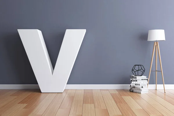 Mock up interieur lettertype 3d rendering letter V — Stockfoto