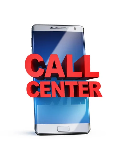 Call Center, 3D-Buchstaben auf dem Smartphone, 3D-Rendering — Stockfoto