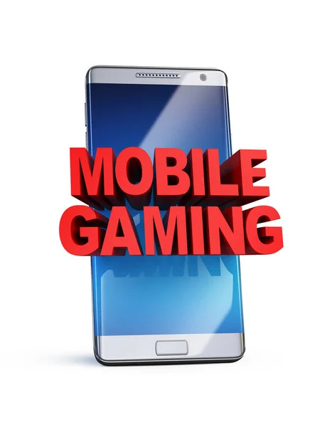 Conceito de jogo móvel, letras 3d no telefone inteligente, renderização 3d — Fotografia de Stock