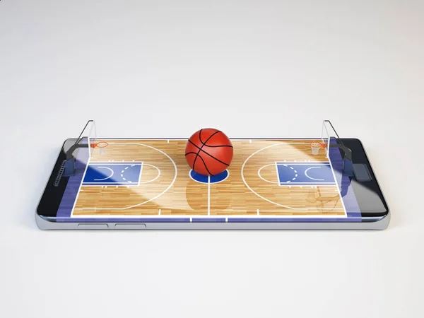 Smart phone as basketball court, watch online, bet online concept, 3d rendering