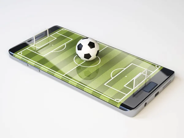 Smart phone come campo di calcio, guardare online, scommettere concetto online, rendering 3d — Foto Stock