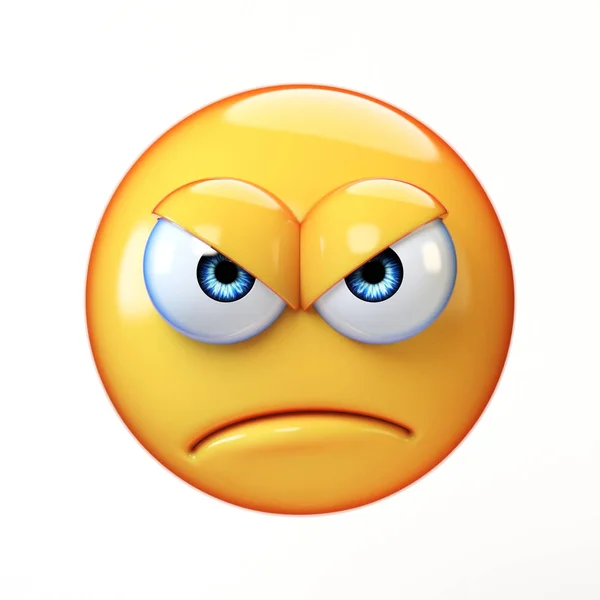Emoji irritado isolado no fundo branco, louco emoticon renderização 3d Fotos De Bancos De Imagens Sem Royalties