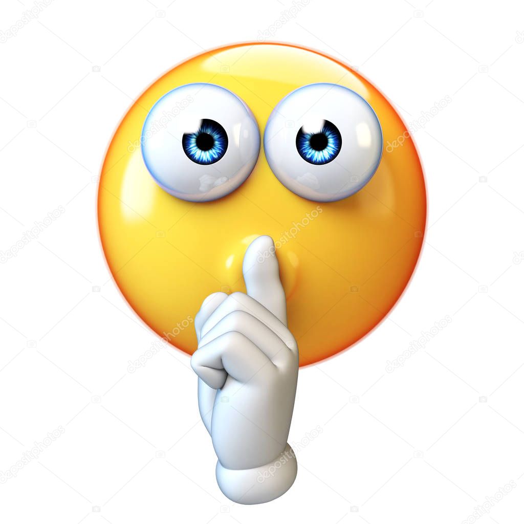 Emoji haciendo gesto de la mano silencio aislado sobre fondo blanco