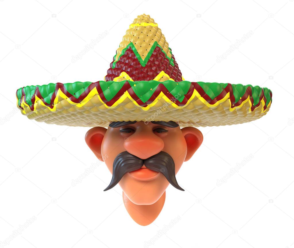 Mexican with sombrero 3d rendering