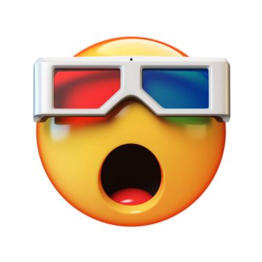 Emoji beyaz arka plan üzerinde 3d film, 3d render izlerken ifade izole 3d gözlük ile