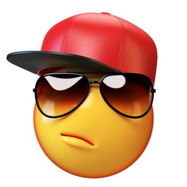 Emoji gülümseyen beyzbol şapkası beyaz arka plan, şapkası 3d render ile ifade izole