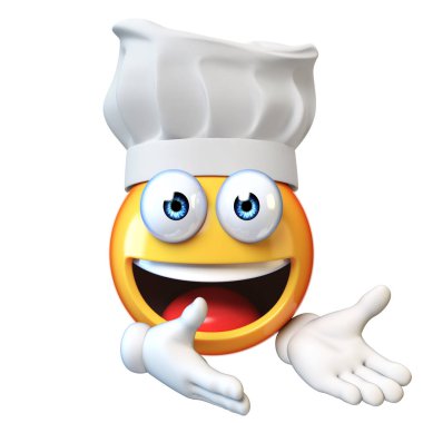 Emoji izole üzerinde beyaz arka plan, ifade Restoran şefi 3d render pişirin
